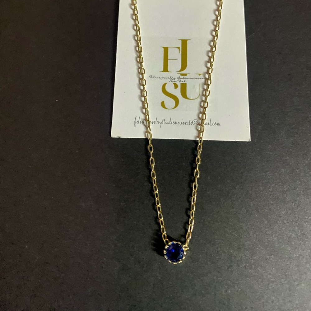 Gold Vermeil Necklace with Sapphire Blue Pendant